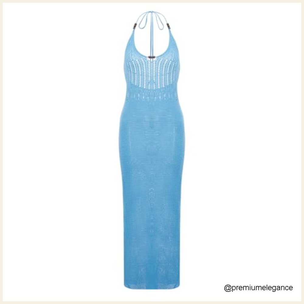 Backless Halter Mini Dress Knit Crochet Cutout Bodycon Summer Party Beach - Picture 5 of 5